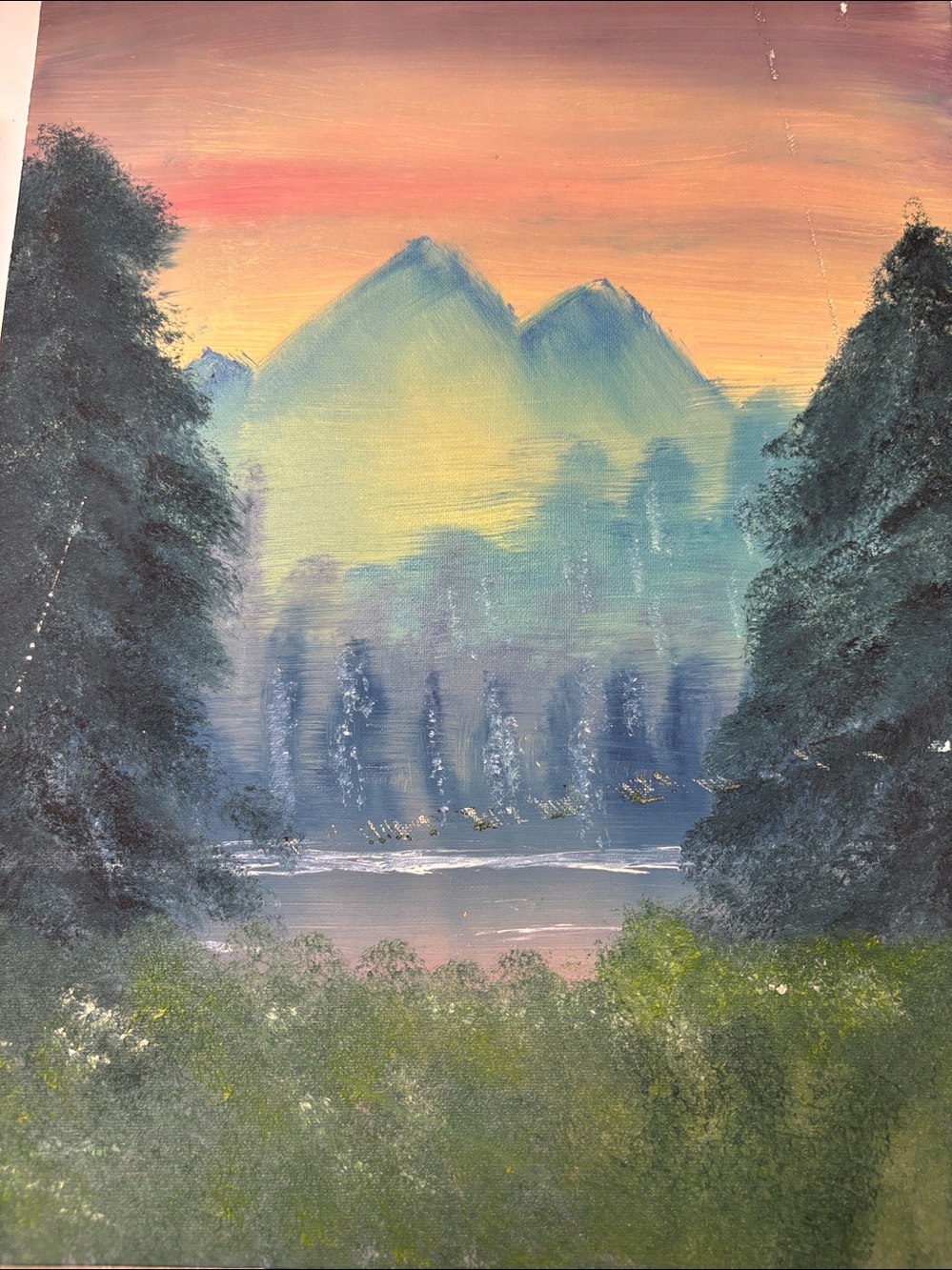 Serene Mountain Reflection Canvas Art - Green and Blue inflamed